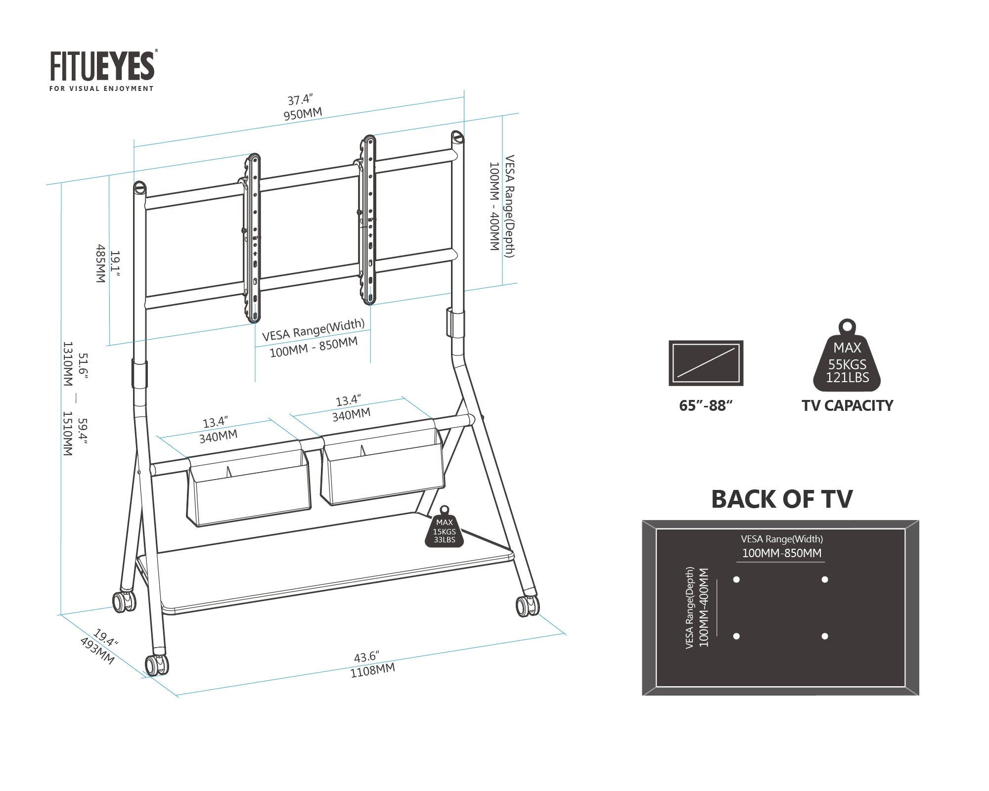 Collector Series ™ Floor TV Stand |  For 65-88 Inch