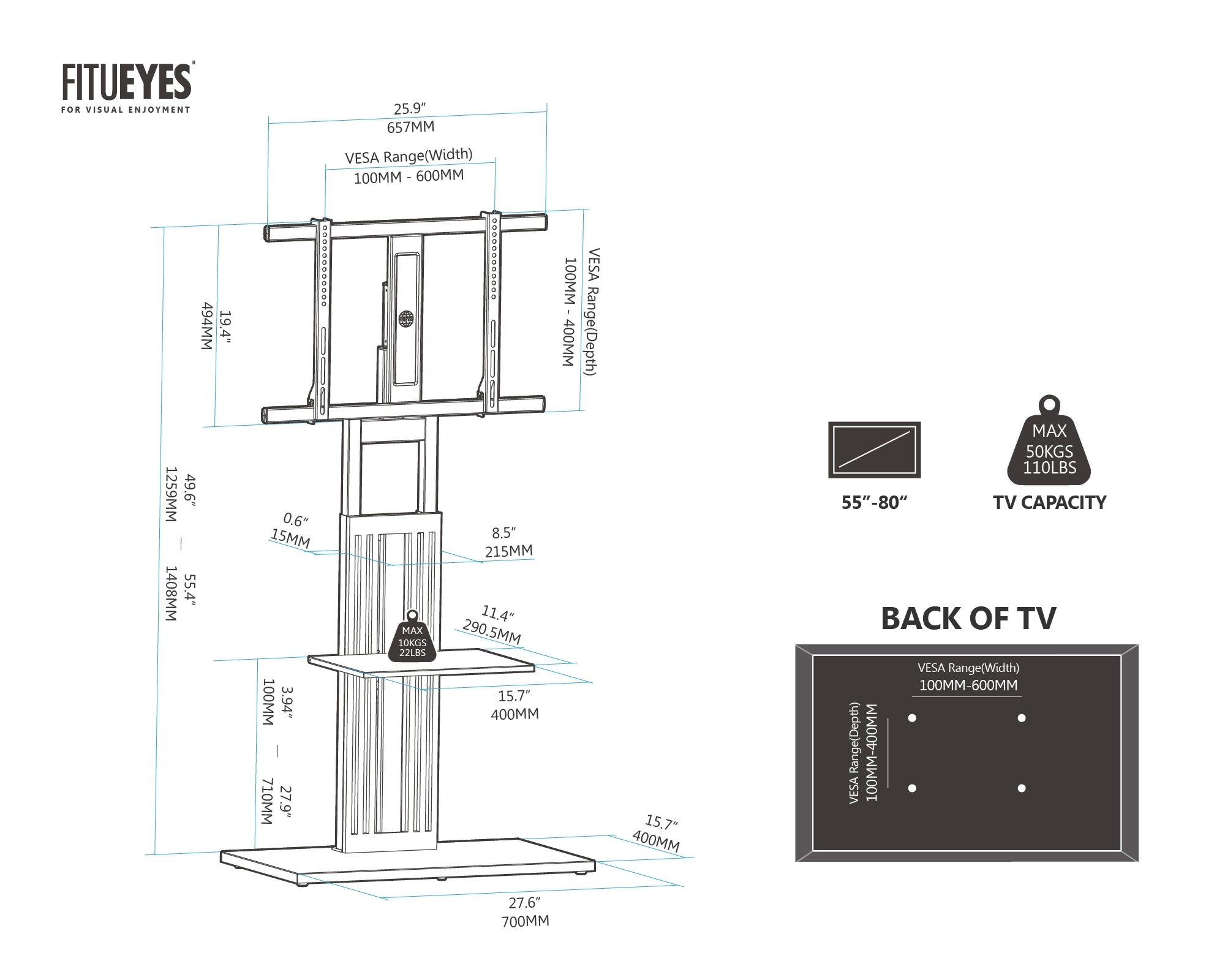 55-80 inch tv stand vesa