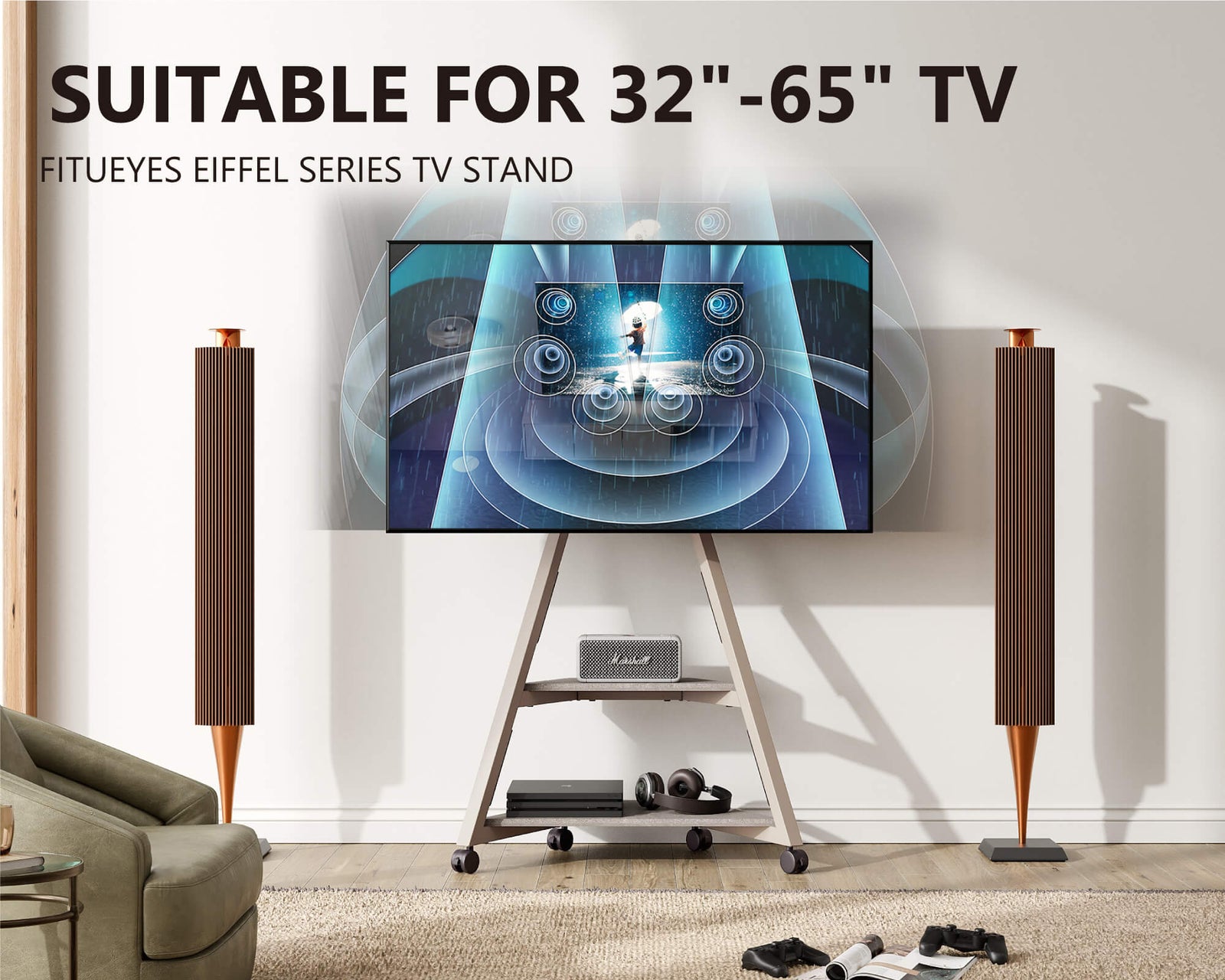 Floor TV Stand Eiffel Series 3265 Inch 10 Year Guarantee FITUEYES