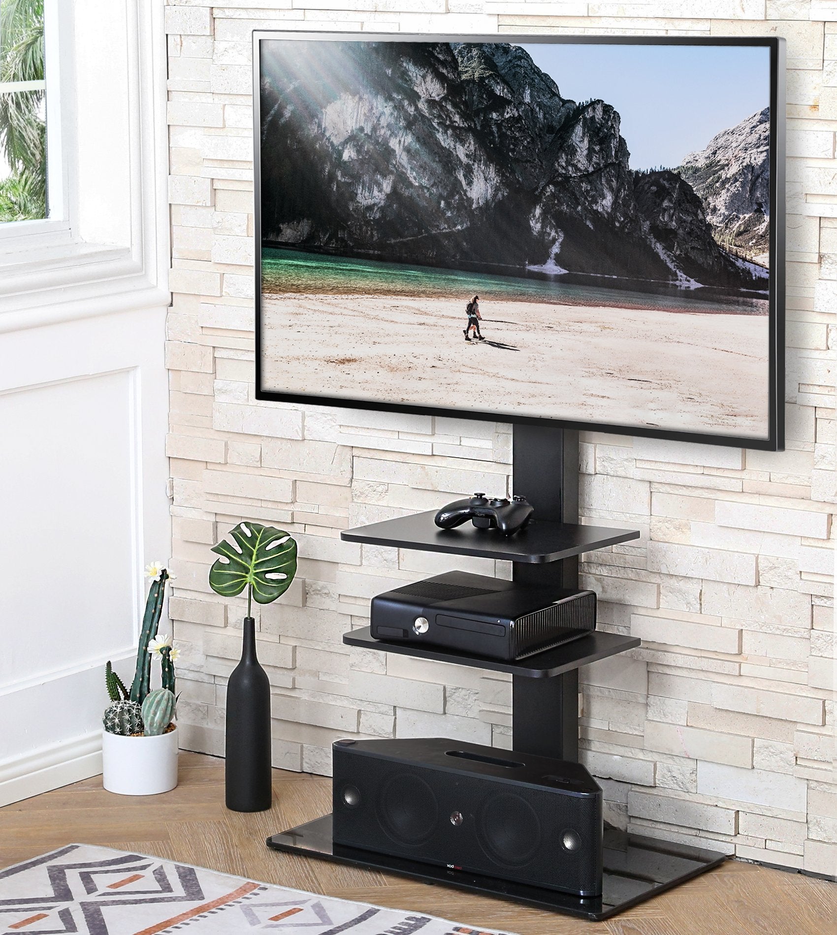 Floor Swivel TV Stand with Two Shelves Classic Series 32-65 Inch - FITUEYES-CA
