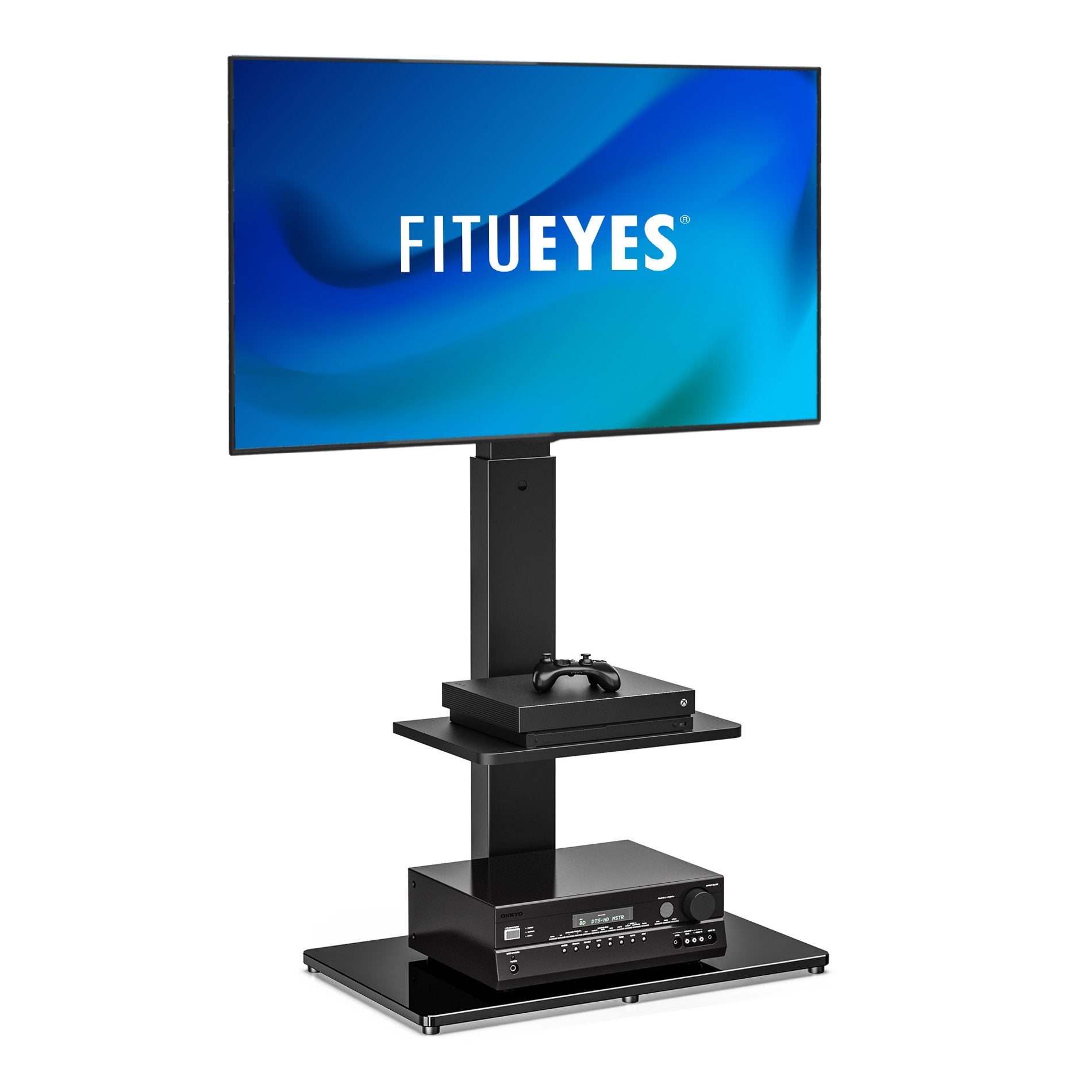 Glass Base Floor TV Stand with Shelf Classic Series 32-65 Inch - FITUEYES-CA