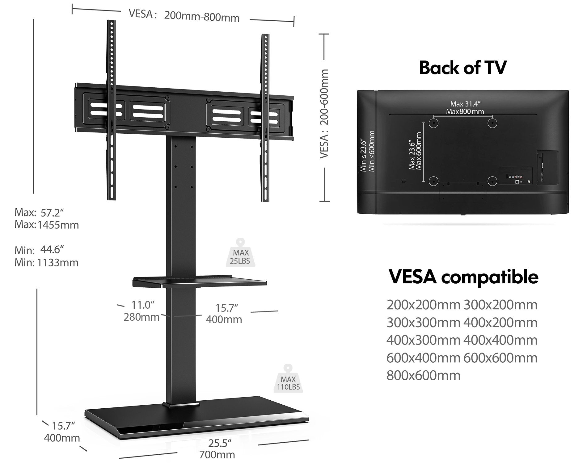 Iron Base Large Swivel TV Stand with Shelf S Series 50-80 Inch - FITUEYES-CA