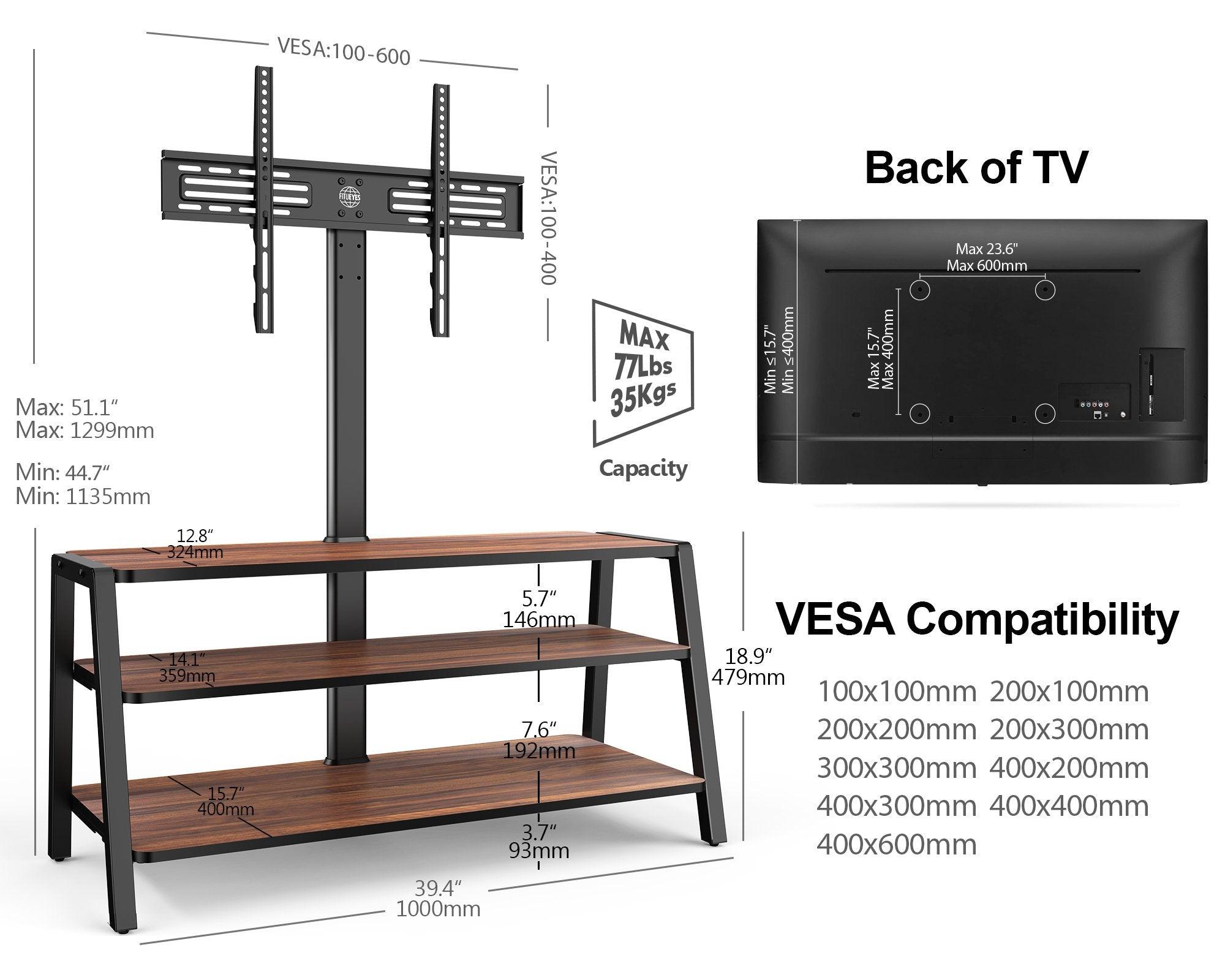 3-Tier Floor TV Stand A Series 37-70 Inch - FITUEYES-CA